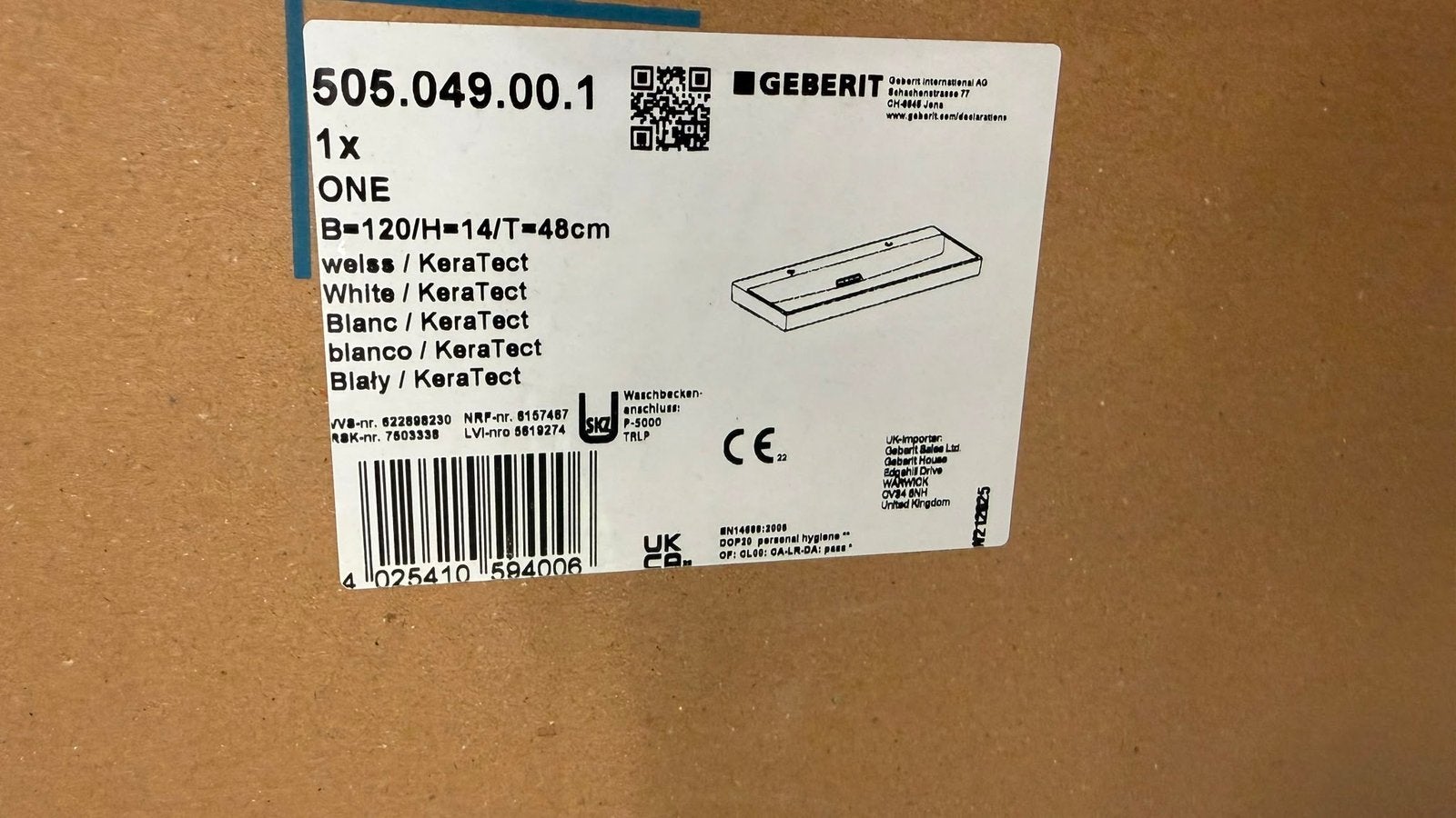 Geberit icon wastafel 120cm, Ophalen, Nieuw, Steen, Wastafel