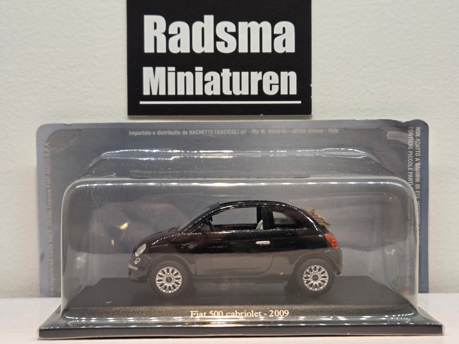 Fiat 500C Cabriolet - Zwart - 1:43 Norev hachette, Auto, Nieuw, Norev, Ophalen of Verzenden