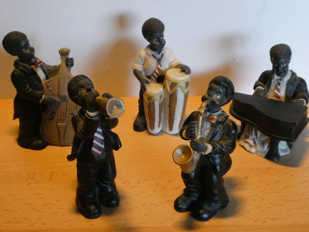 JAZZ-BANDJE bestaande uit 6 muzikanten-figuren/± 10cm/bieden, Verzamelen, Ophalen of Verzenden, Zo goed als nieuw, Mens