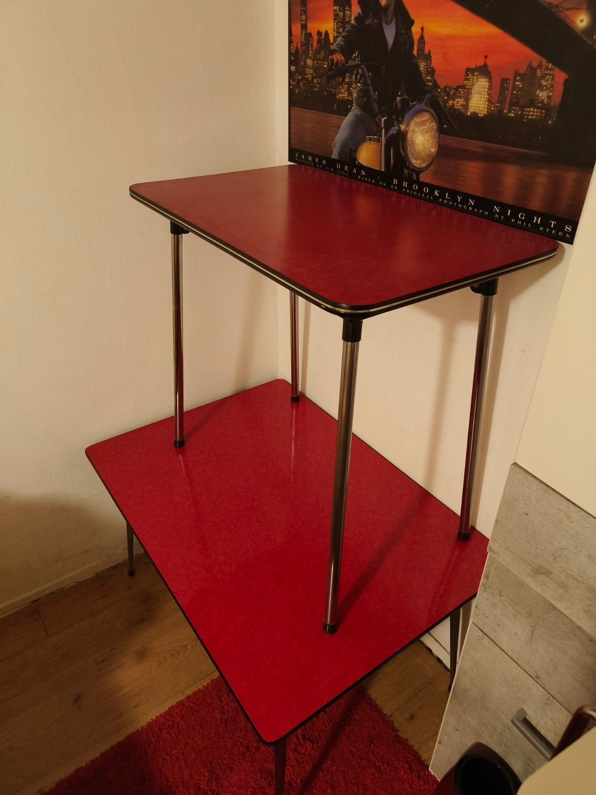 Vintage formica salontafel rood, 2 formaten in één koop, 50 – 75, Gebruikt, 50 tot 100 cm, Overige materialen