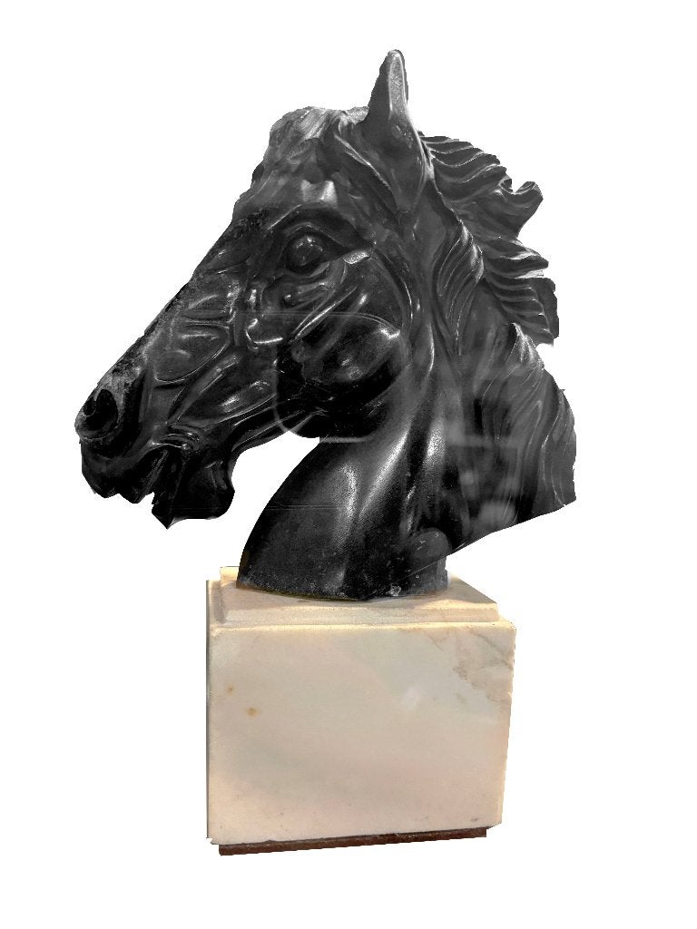 Beeldhouwwerk van zwart marmer paardenhoofd, Antiek en Kunst, Ophalen of Verzenden, Zoogdier, Steen of Keramiek, Beeld