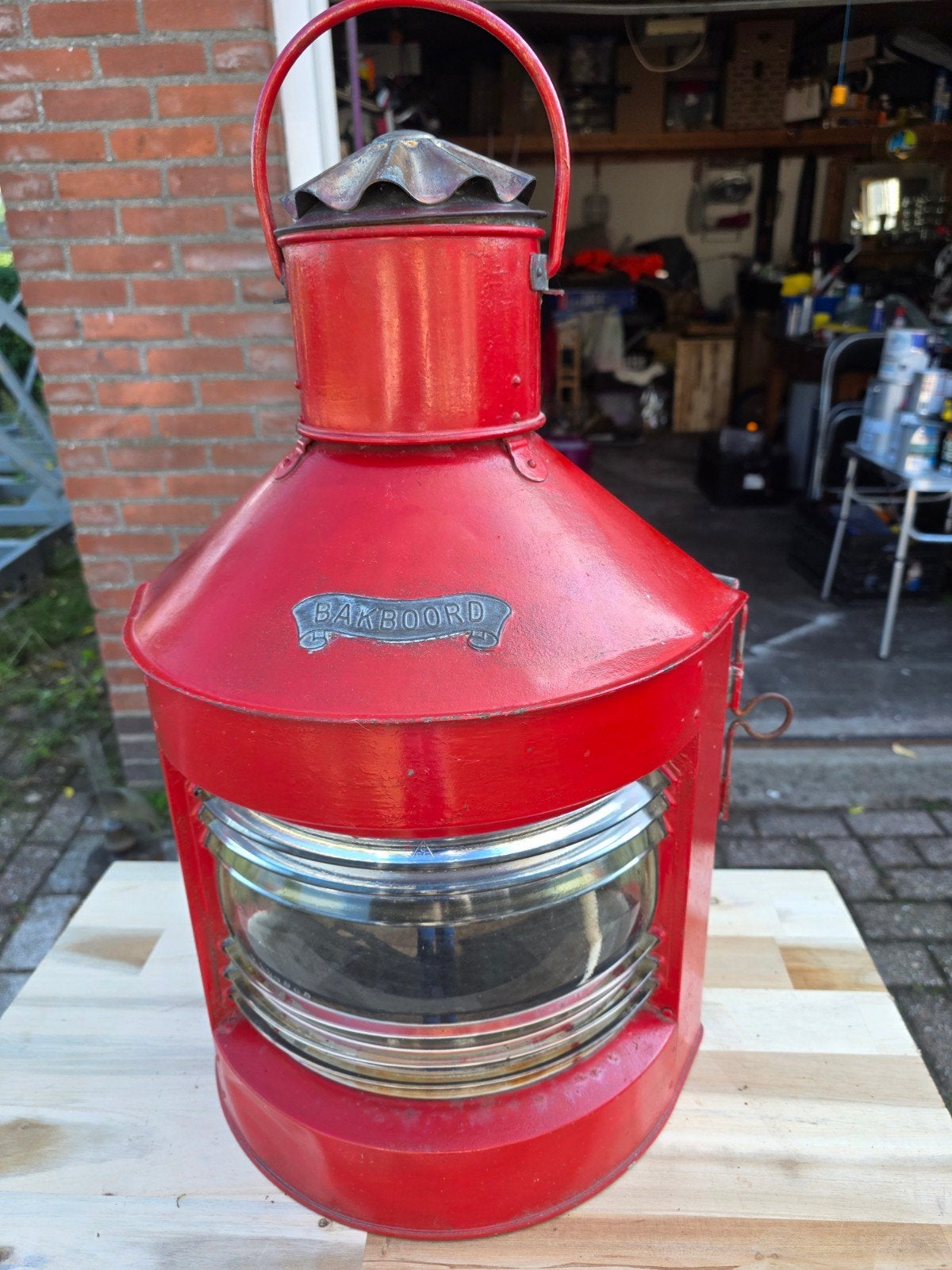 Antieke Bakboord Scheepslamp - Rood Navigatielicht, Ophalen