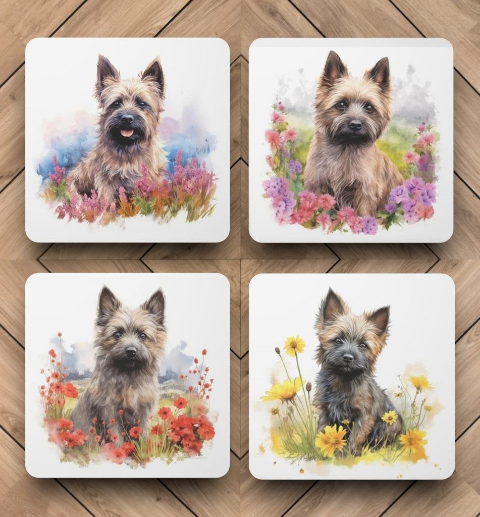 Cairn Terriër Aquarel onderzetters met houder, Ophalen of Verzenden, Nieuw