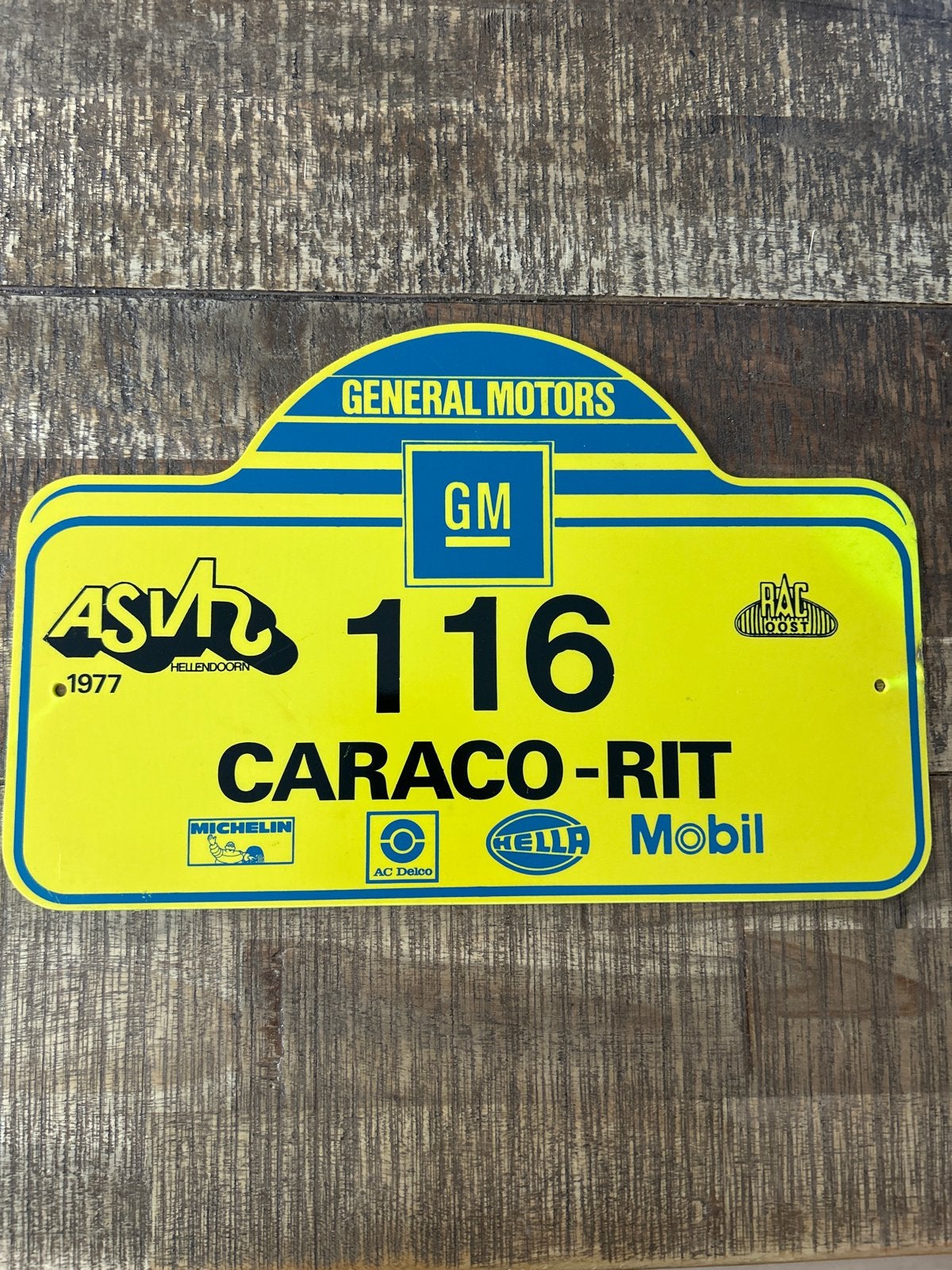 Vintage General Motors Rally Plaat 1977 - Caraco-Rit, Ophalen of Verzenden, Gebruikt