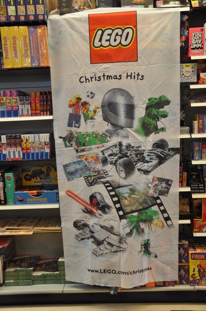 Lego originele Kerst winkel banner +- 25 jaar oud zgan, Overige thema's, Lego, Overige typen, Ophalen of Verzenden