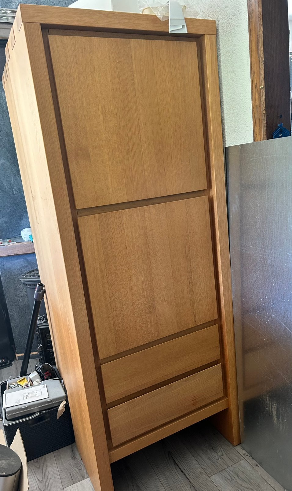 Eikenhouten hoge kast, Huis en Inrichting, Ophalen, Met lade(s), Eikenhout, 50 tot 100 cm