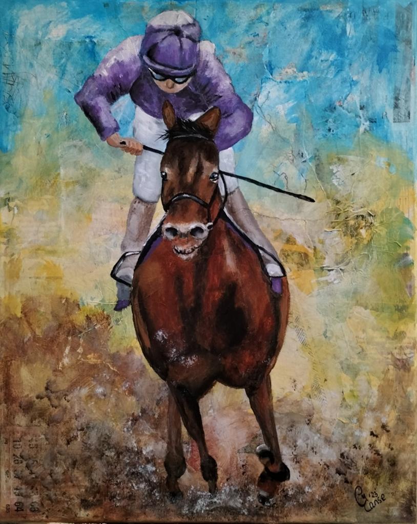 Schilderij Ruiter met paard, Ophalen of Verzenden