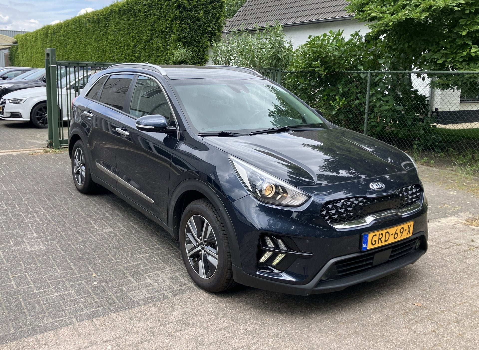 Kia Niro 1.6 GDi PHEV DynamicLine Navi Camera Carplay Stoelv, Gebruikt, Euro 6, Blauw, Leder en Stof