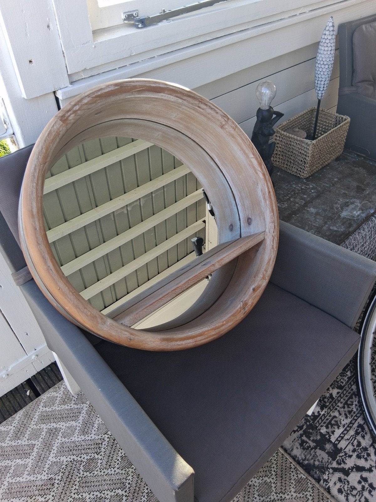 Ronde spiegel 50 cm mangohout, Ophalen, Rond, Zo goed als nieuw, Minder dan 100 cm