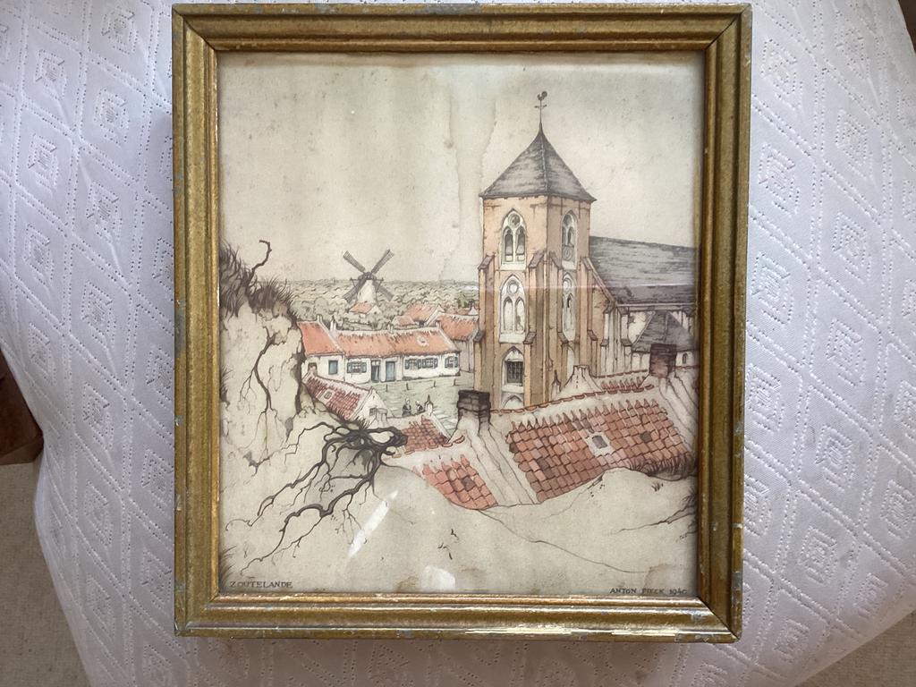 Anton Pieck Zoutelande1940 // 21.5x19 cm, Antiek en Kunst, Kunst | Schilderijen | Klassiek, Ophalen of Verzenden