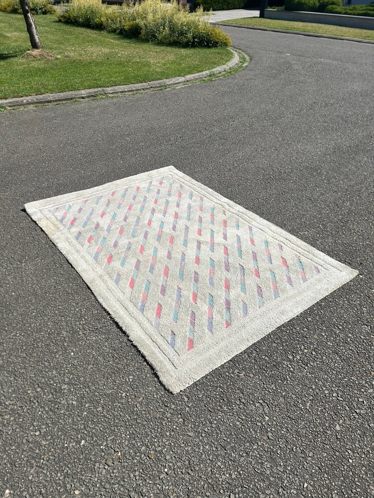 Vintage jaren 80/90 tapijt zuiver scheerwol pastel, Gebruikt, 150 tot 200 cm, Blauw, 200 cm of meer