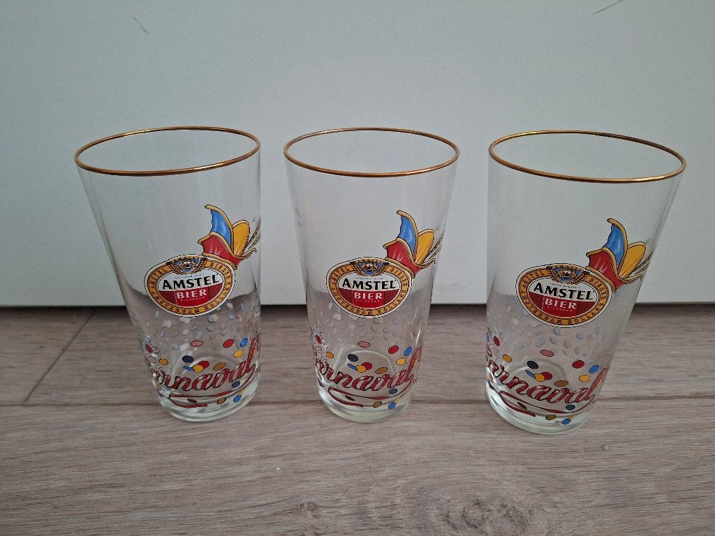3 x Glas Bierglas Amstel bier Carnaval 99 / 1999, Ophalen, Zo goed als nieuw, Glas of Glazen, Amstel