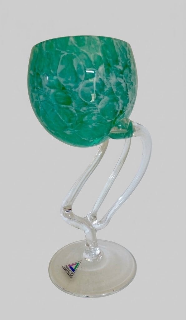 Uniek Vintage 'Deco-Glass Krosno' Glas op Sierlijke Voet., Verzenden