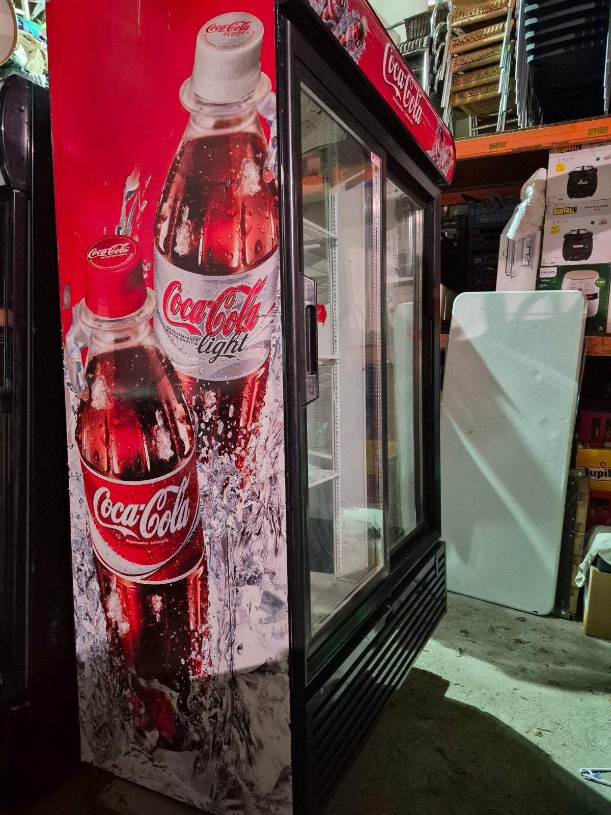 Grote Coca-Cola koelkast met zelfsluitende deuren, Witgoed en Apparatuur, Ophalen, 200 liter of meer, 60 cm of meer, 160 cm of meer