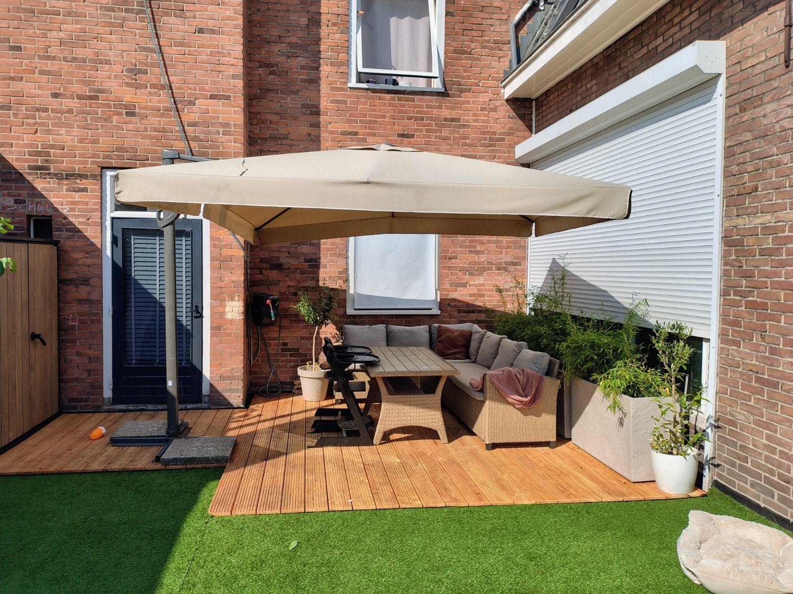 grote horeca zweef parasol 3x3 m, Ophalen, Gebruikt, Zweefparasol