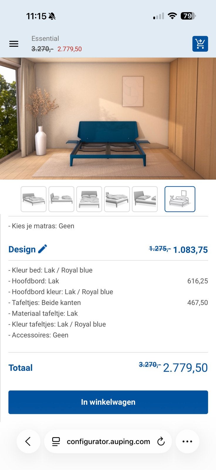 Auping Essential bed 180x200 incl.  nachttafeltjes R. Blue, Ophalen, Overige materialen, Blauw, Tweepersoons