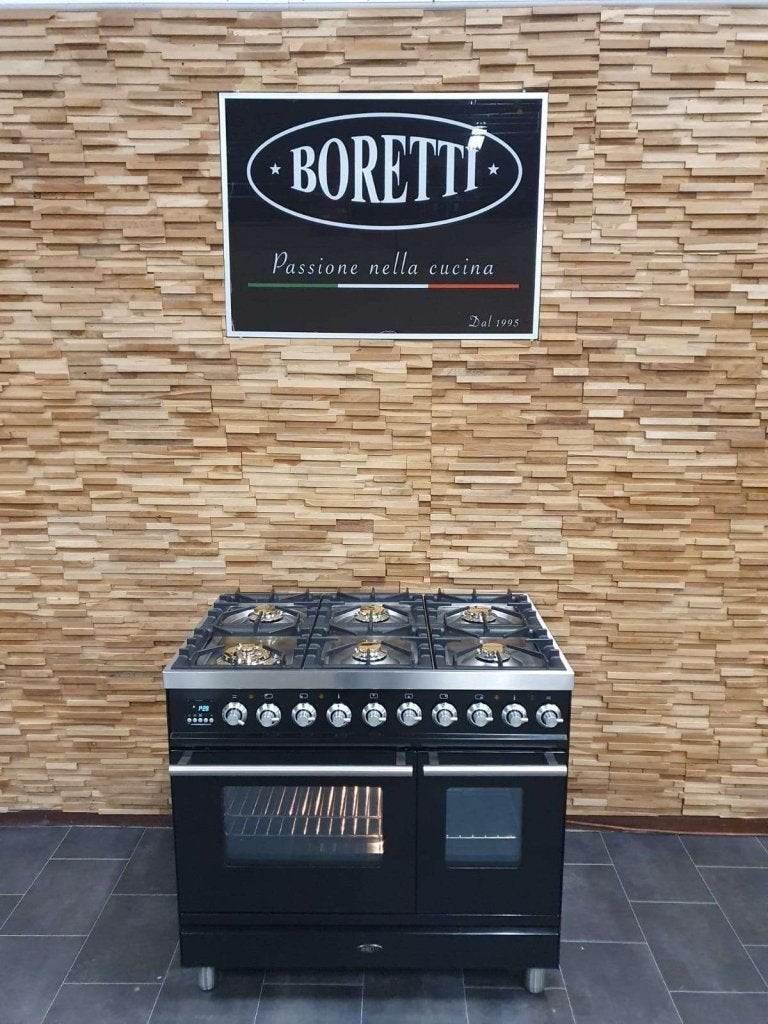 Boretti Fornuis 90cm hoogglans zwart rvs GASOVEN 6 pitten, Niet ingevuld, 60 cm of meer, Niet ingevuld, Ophalen of Verzenden