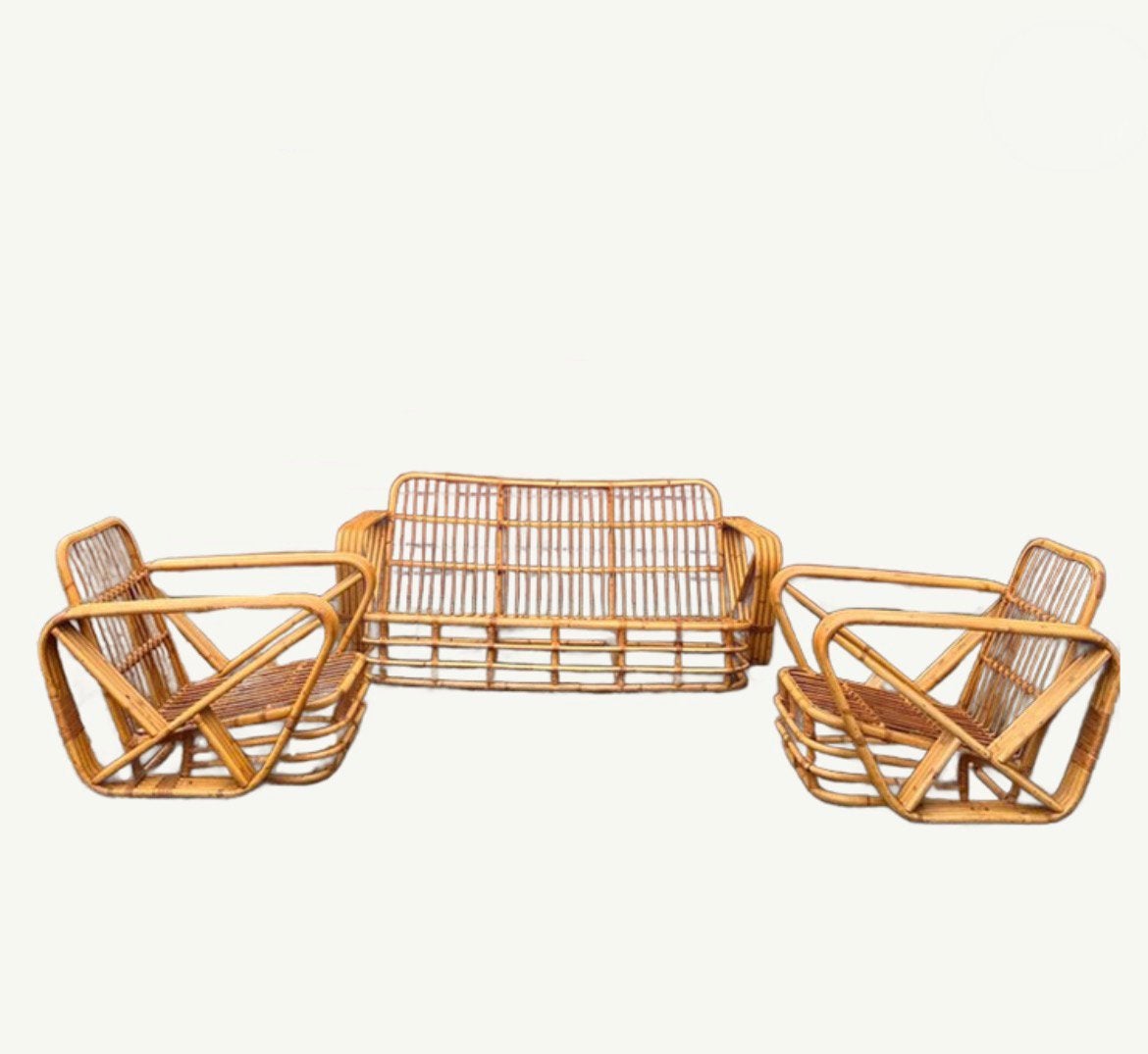 Vintage rattan bank 2 fauteuils  Paul Frankl  vintage, Huis en Inrichting, Ophalen, Vintage, Zo goed als nieuw, X