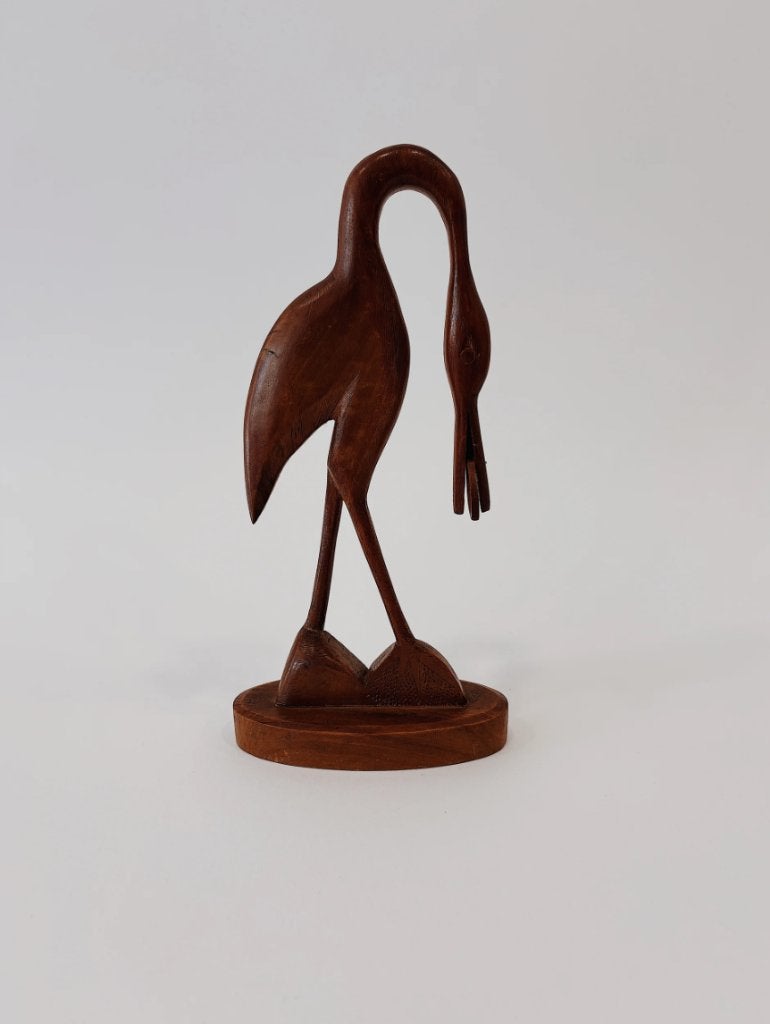 VINTAGE HOUTEN REIGER MET VIS, Ophalen of Verzenden