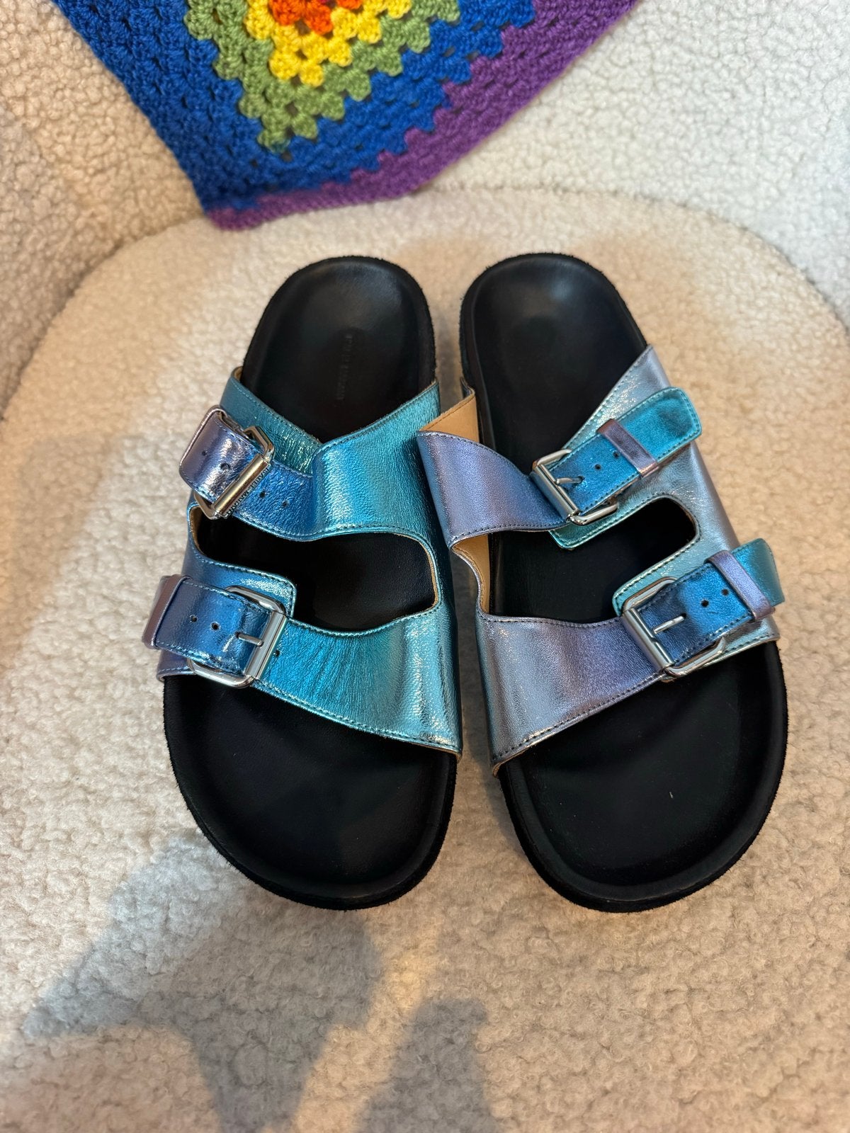 Isabel Marant sandalen maat 39 blauw paars metalic, Ophalen of Verzenden, Zo goed als nieuw, Blauw, Sandalen of Muiltjes