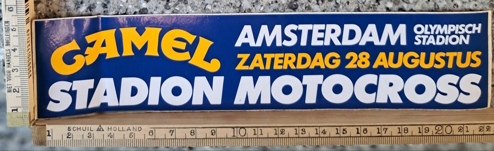 Vintage sticker Camel stadion motorcross Amsterdam tabak, Verzamelen, Stickers, Ophalen of Verzenden, Zo goed als nieuw, Auto of Motor