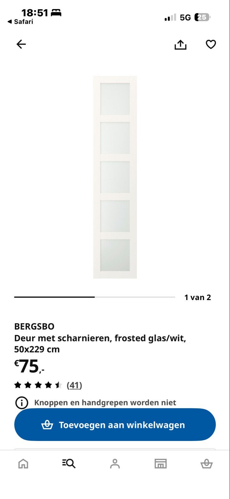 BERGSBO ikea kastdeur, Ophalen, Minder dan 80 cm, 215 cm of meer, Binnendeur