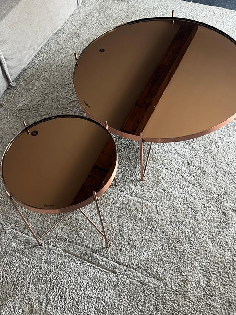 Roségoud koperen Cupid salontafels van Zuiver XXL en S(?), Ophalen, Gebruikt, 50 tot 100 cm, 100 tot 150 cm