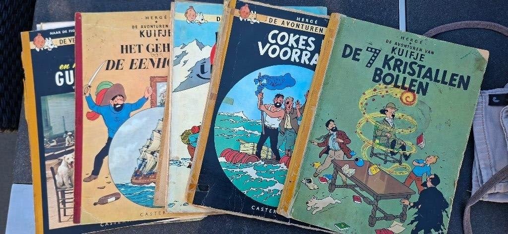 5 stripboeken van Kuifje, Gelezen, Ophalen of Verzenden, Meerdere stripboeken, Hergé