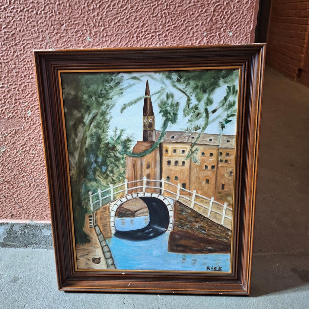 Olieverfschilderij 'Luth. Kerk, Noordende, Delft', Ophalen of Verzenden
