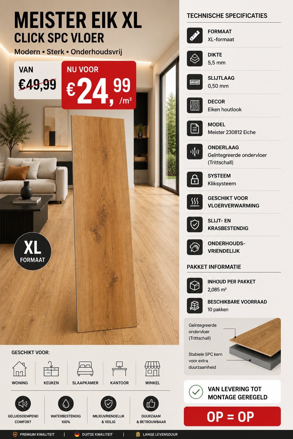 SPC Click Vloeren Actie | Vanaf €21,90 p/m², Ophalen of Verzenden, Nieuw, Laminaat