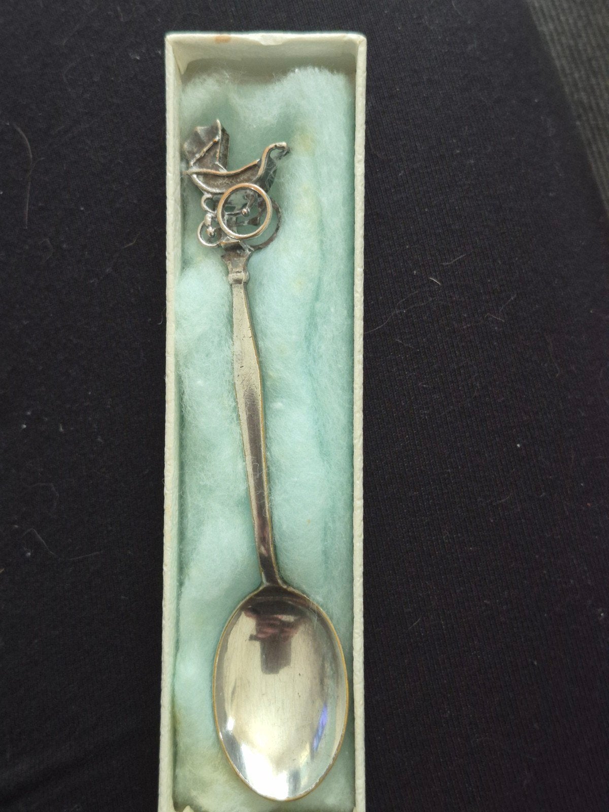 Antieke  theelepel met kinderwagen, Antiek en Kunst, Antiek | Goud en Zilver, Ophalen of Verzenden, Zilver