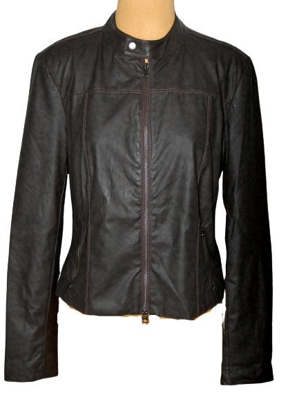 La Ligna lederlook jasje, biker jack, d.bruin, Mt. L, Bruin, Verzenden, Maat 42/44 (L), Zo goed als nieuw