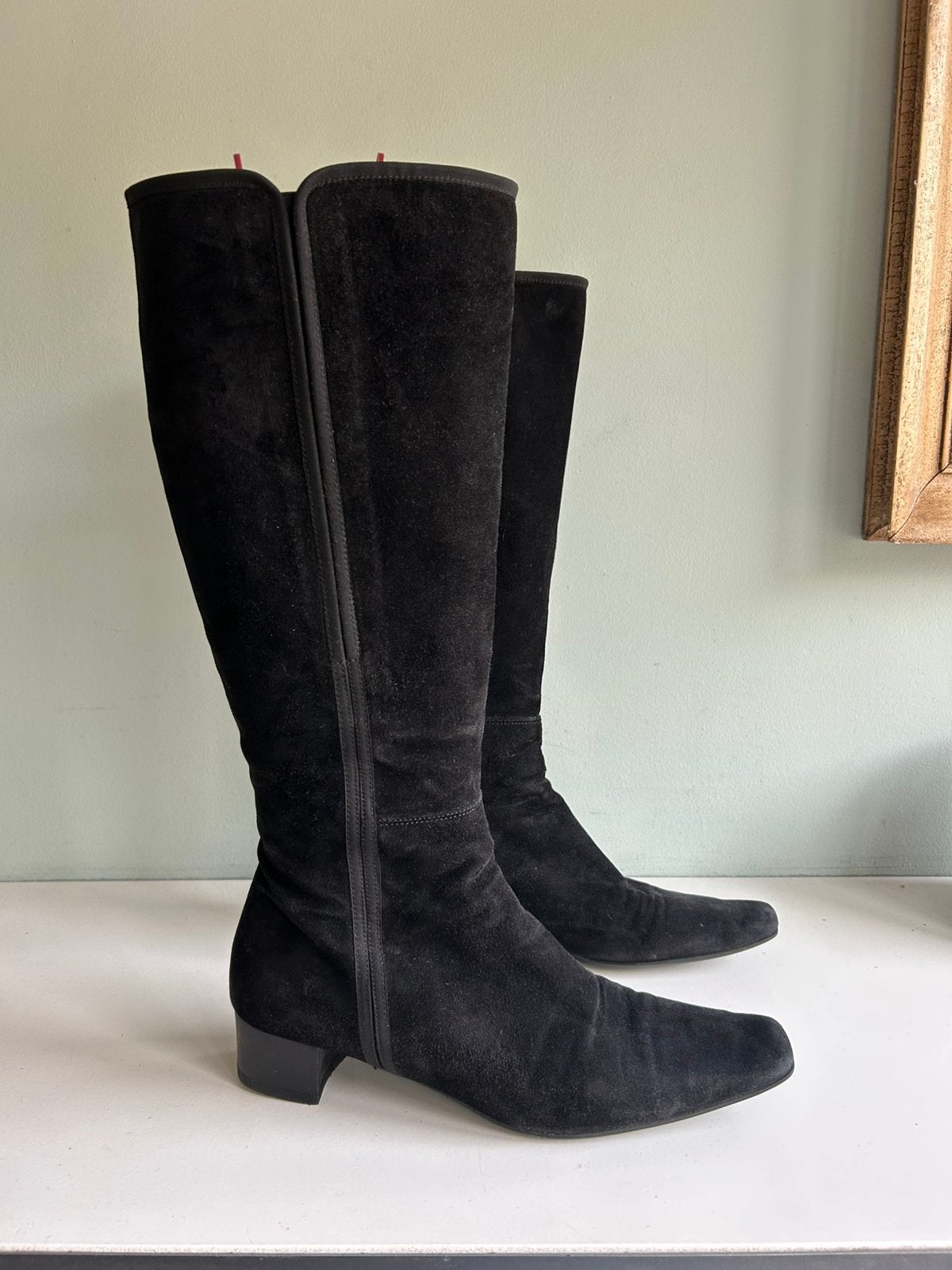 Zwarte suede Italiaanse  laarzen 38,5, Hoge laarzen, Zwart, Ophalen of Verzenden, Gedragen