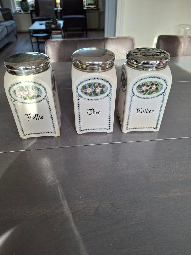 Vintage voorraadpotten: Koffie, Thee, Suiker, Antiek en Kunst, Ophalen of Verzenden