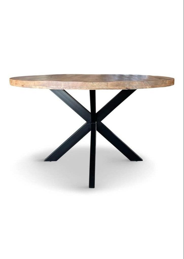 Ronde eettafel met metalen onderstel (100 cm diameter), Ophalen of Verzenden, Gebruikt, Rond, 100 tot 150 cm