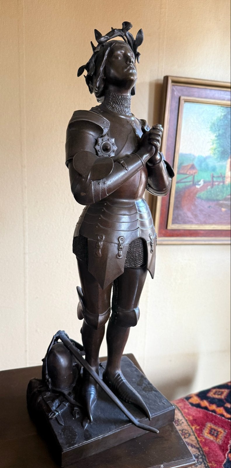 Bronzen beeld Jeanne d'Arc, gesigneerd Mercié, Antiek en Kunst, Ophalen, 50 - 100 cm, Brons, Gemerkt