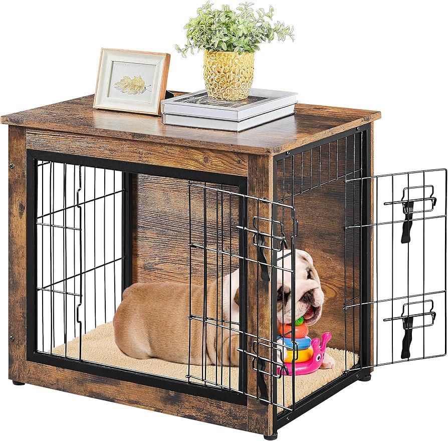 Bruine houten hondenkooi/ bench / meubel met 2 deuren, Ophalen, Zo goed als nieuw