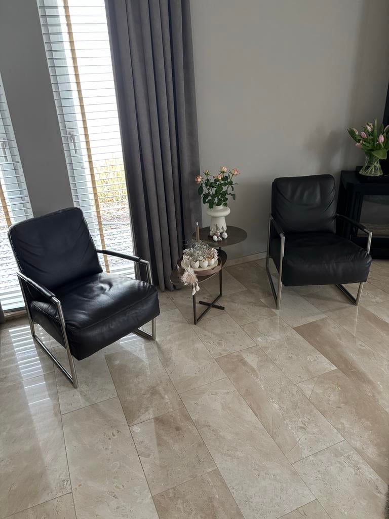 2x Luxe Leren Musterring Fauteuils bruin, Ophalen, Zo goed als nieuw, Modern, 50 tot 75 cm