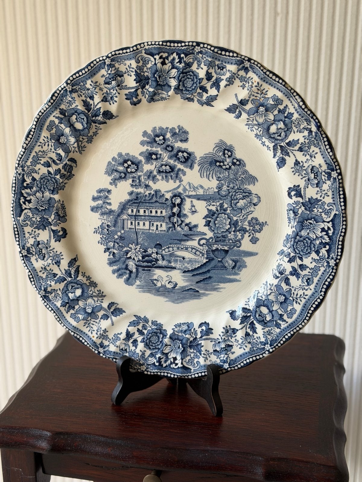 Antiek Myott Tonquin Blauw Wit Bord - Staffordshire Engeland, Ophalen of Verzenden