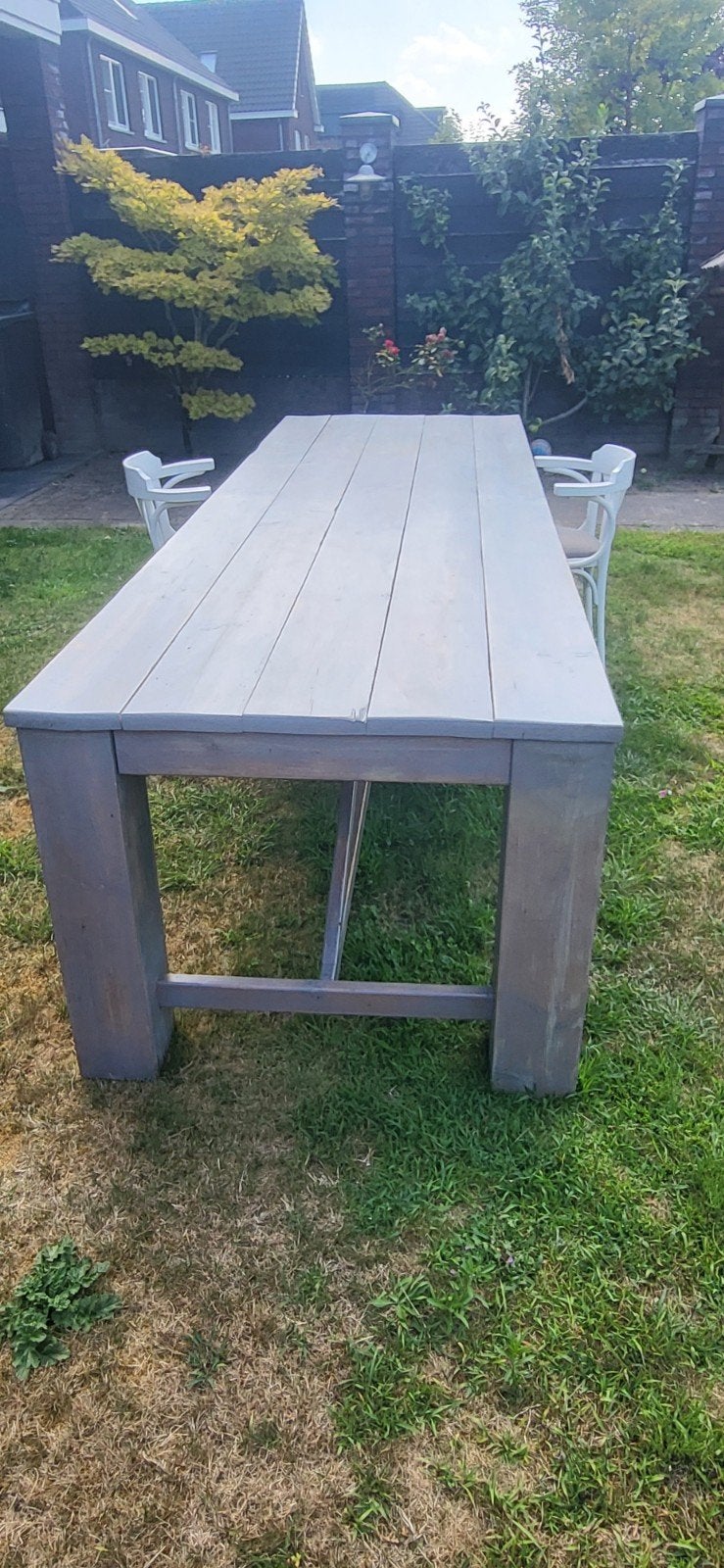 Steigerhout tafel licht grijs, Huis en Inrichting, Tafels | Eettafels, Ophalen, Rechthoekig, 200 cm of meer, 50 tot 100 cm