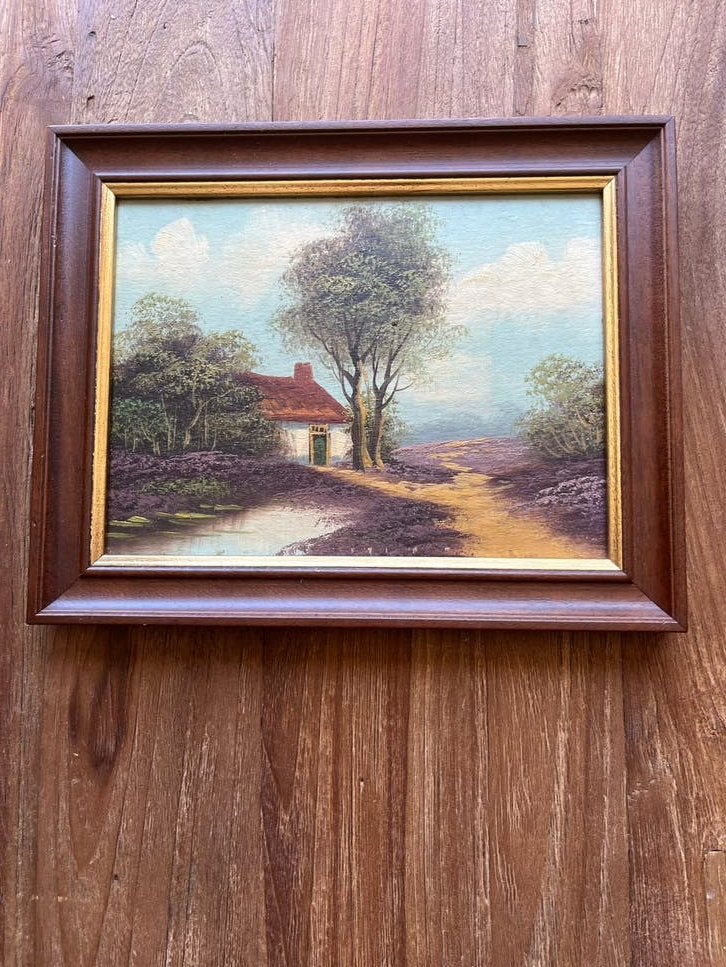Schilderij: Huisje in de heide, Ophalen, Paneel, Realistisch, Landschap