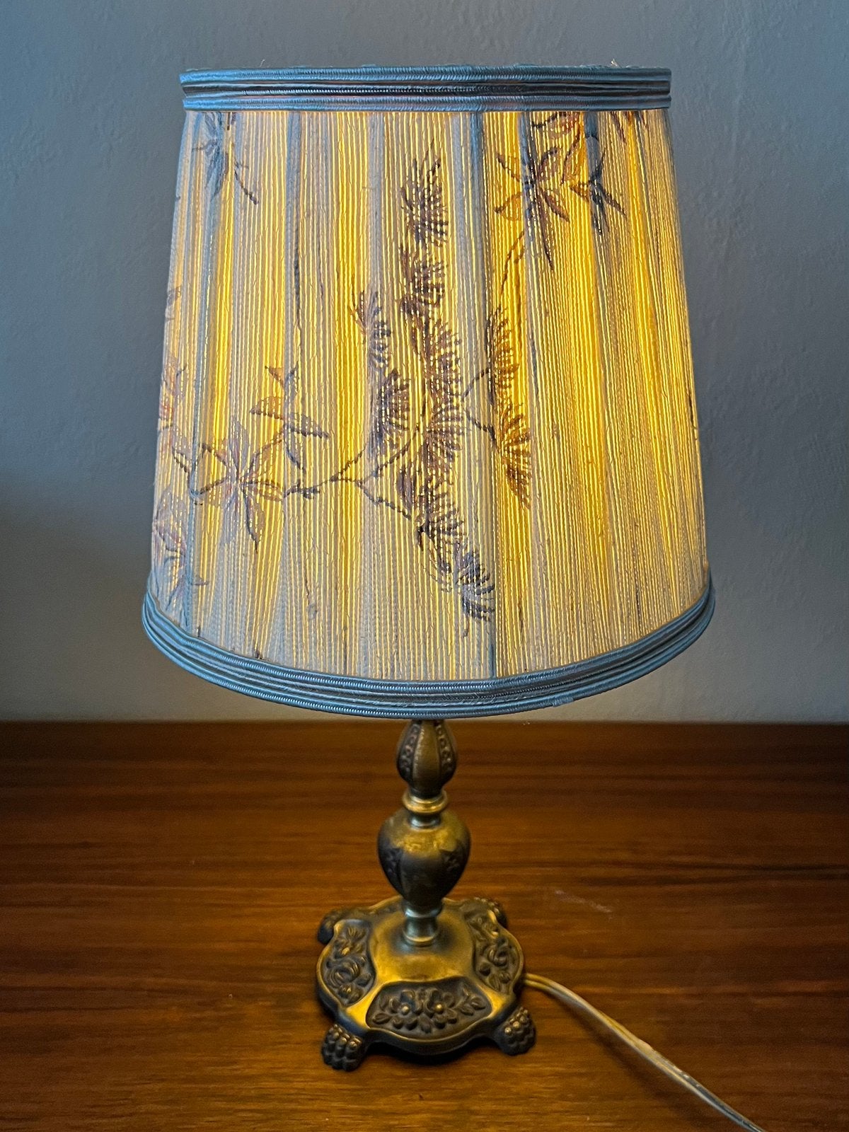 Prachtige vintage tafellamp messing met stoffen lampenkap, Ophalen of Verzenden, Zo goed als nieuw, Klassiek