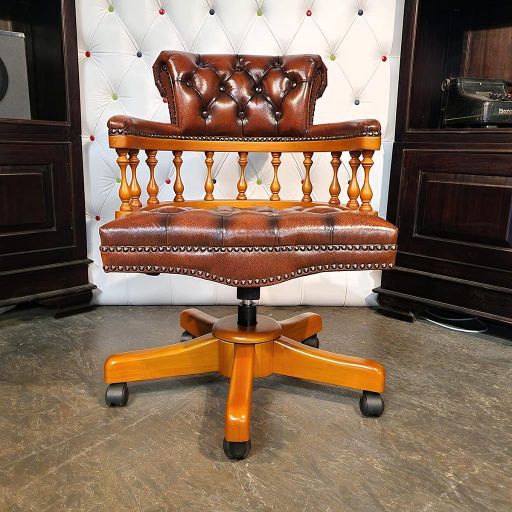 Chesterfield Captain bureaustoel antiek bruin, Ophalen, Nieuw, Bruin, Bureaustoel