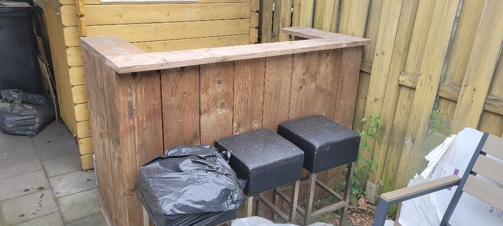 Bar met 3 krukken, Ophalen, Gebruikt, Rechthoekig, Hout