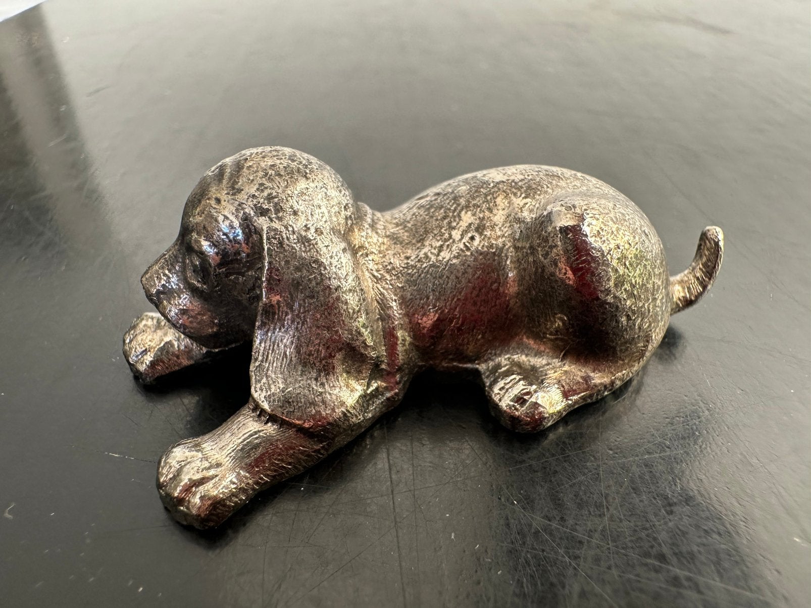 Oud verzilverd hond Puppy beeldje 6/2.5 cm, Ophalen of Verzenden, Gebruikt