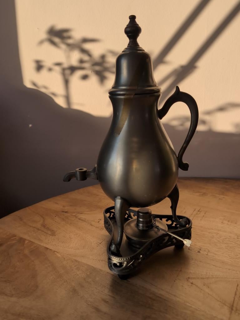 Antieke Tinnen Warmhouder/Ketel met Kraantje en Brander, Antiek en Kunst, Ophalen of Verzenden