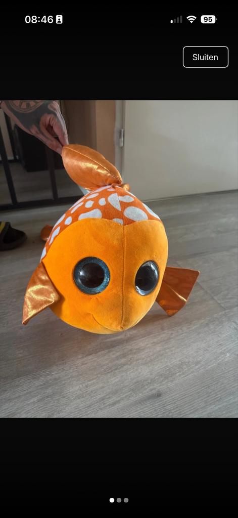 Mooie XL Ty knuffel vis - Oranje met witte stippen, Oranje, Gebruikt, Overige typen, Ophalen of Verzenden