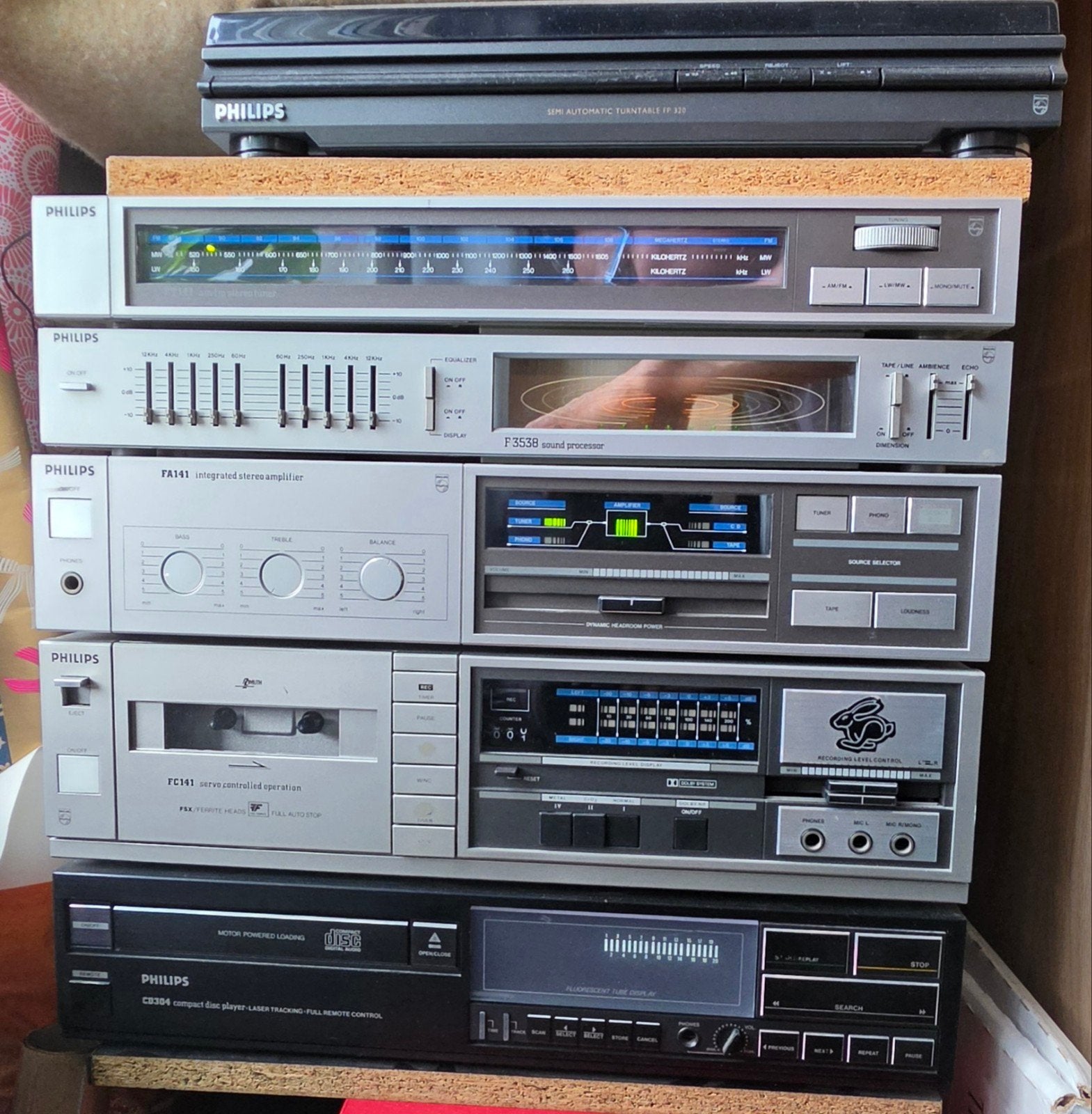 Philips Hifi Set: Platenspeler, Versterker, Tuner, Cassetted, Ophalen, Cassettedeck, Philips