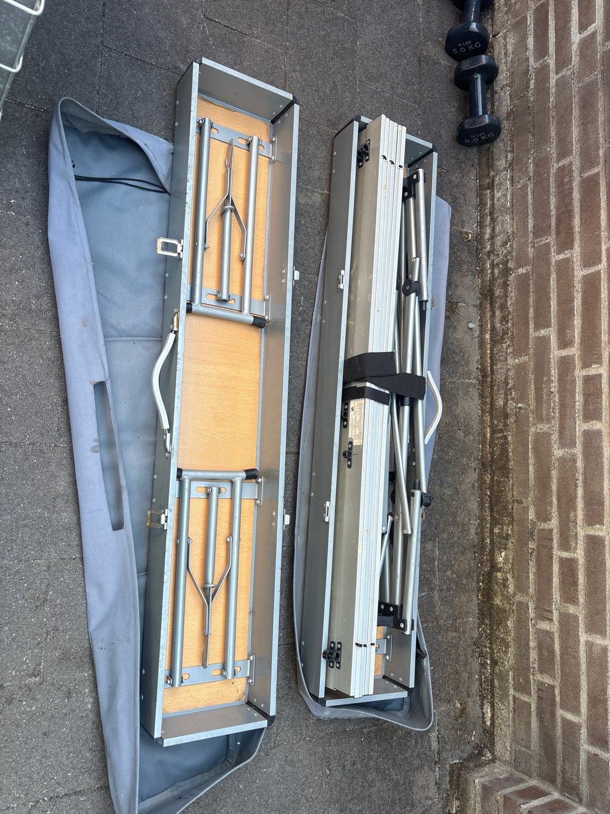 Opvouwbare campingtafel met bankjes in draagtas, Ophalen, Gebruikt, Campingtafel