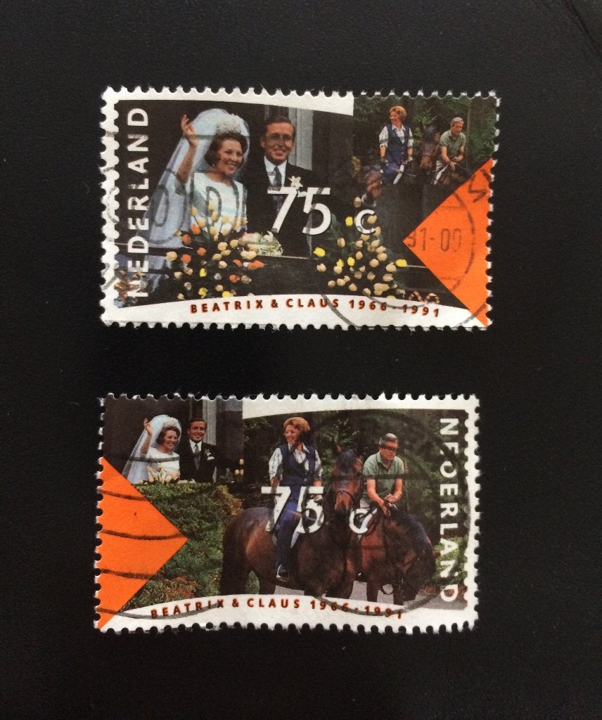 2 postzegels huwelijk Beatrix en Claus 1991 koninklijk huis, Postzegels en Munten, Postzegels | Nederland, Verzenden, Na 1940